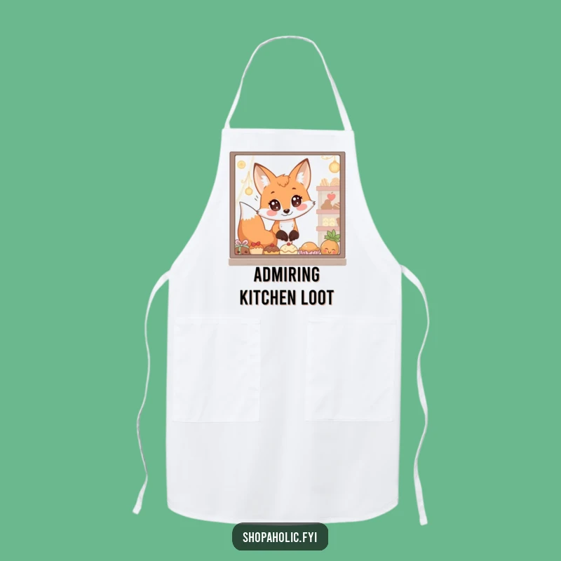 Funny Fox Cooking Apron: Whimsical fox eyeing treats, protects clothes humorously.