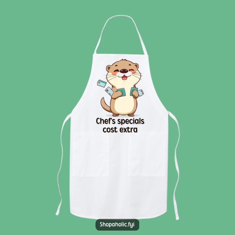 Funny Otter Credit Card Apron: Juggling Finance Fun, Perfect Kitchen Gift