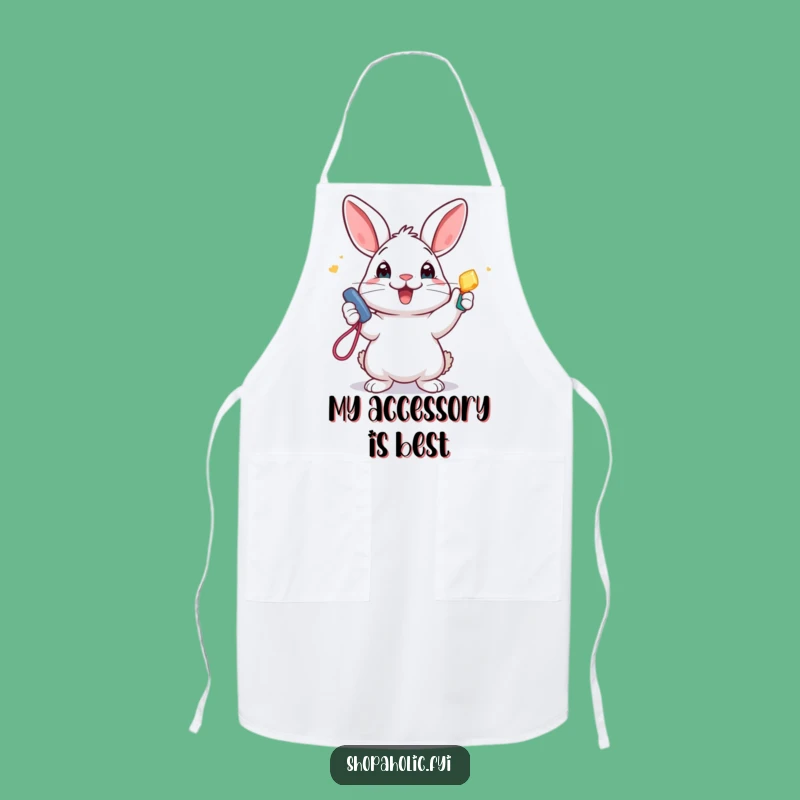 Funny Rabbit Cooking Apron: Whimsical bunny with new accessory, protects clothes humorously.