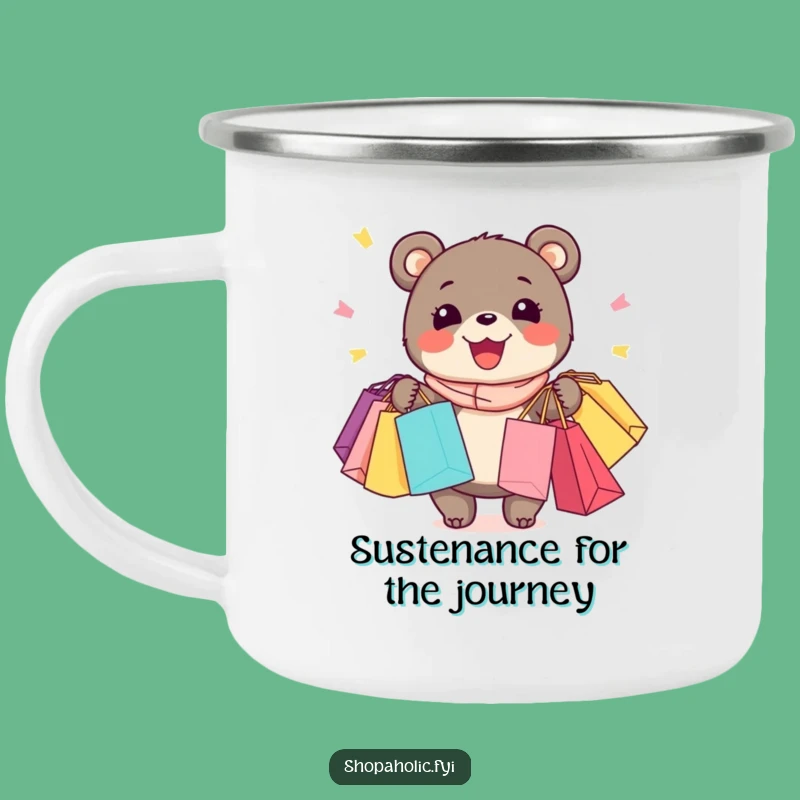 Funny Bear Shopping Camping Mug: Joyful Bear Enamel Mug, Perfect Gift