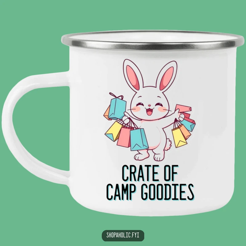 Funny Bunny Shopper Camping Mug: Cheerful Outdoor Shopping Buddy, Gift