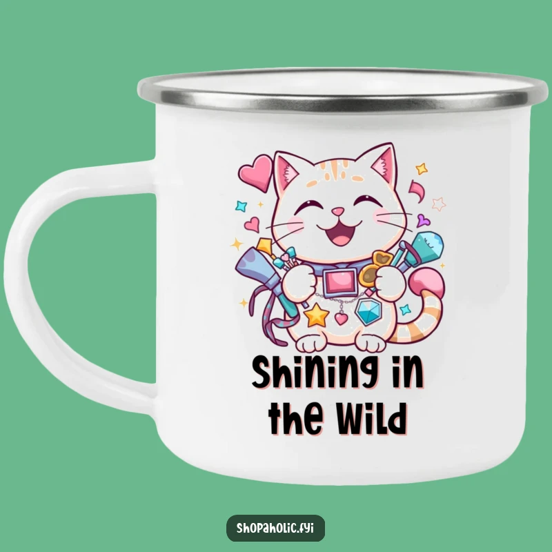 Funny Cat Accessories Camping Mug: Durable and Sparkly, Cheerful Kitty Outdoors
