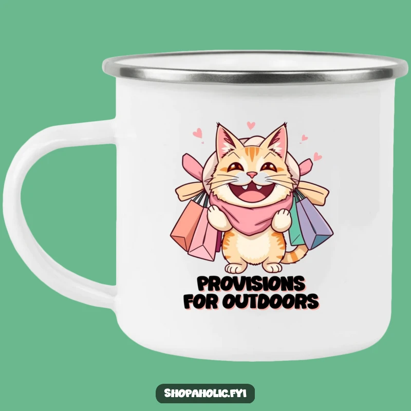 Funny Cat Shopping Camping Mug: Sip Coffee With Overloaded Feline, Rustic Funny Gift