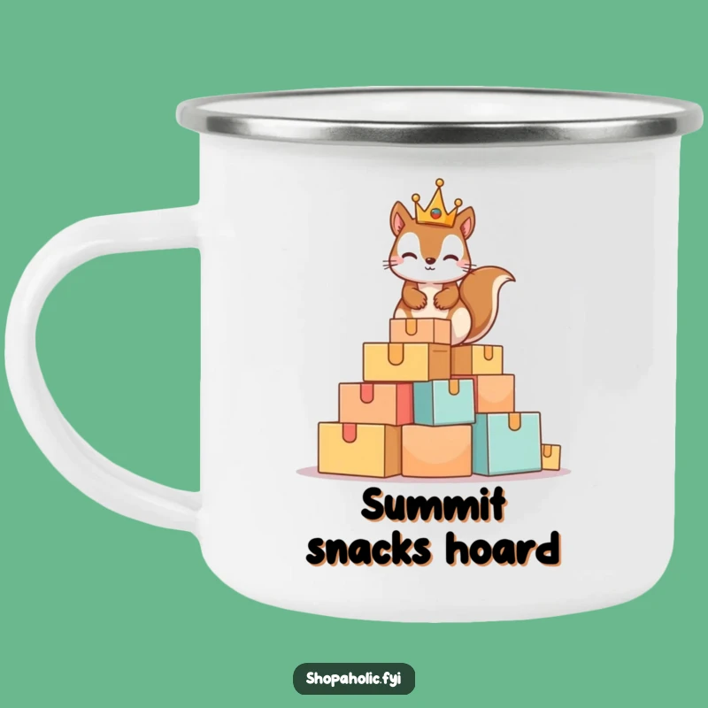 Funny Squirrel King Enamel Mug: Rustic Cardboard Mountain Adventure Gift