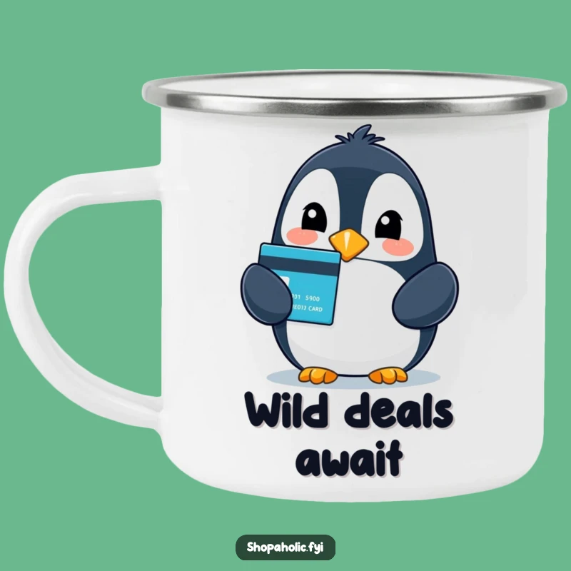 Funny Penguin Credit Card Enamel Mug - Outdoor Gift for Shoppers