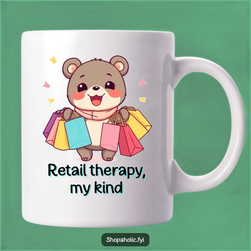 Funny Bear Shopping Mug: Joyful Shopper Bear, Enthusiastic Retail Therapy Funny Gift