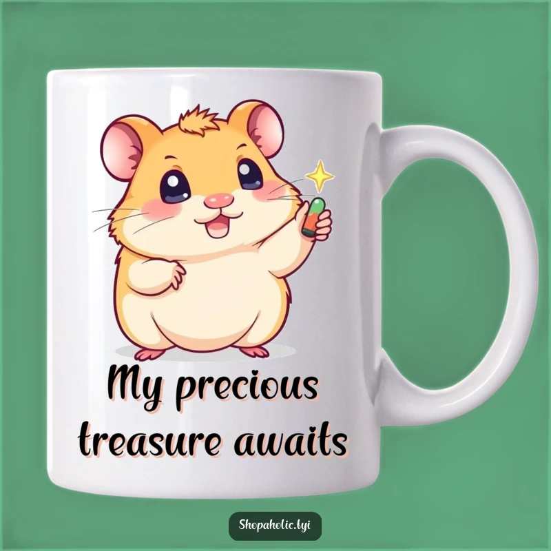 Funny Hamster Grabbing Shiny Treasure Mug: A Hilarious Gift for Hamster Lovers