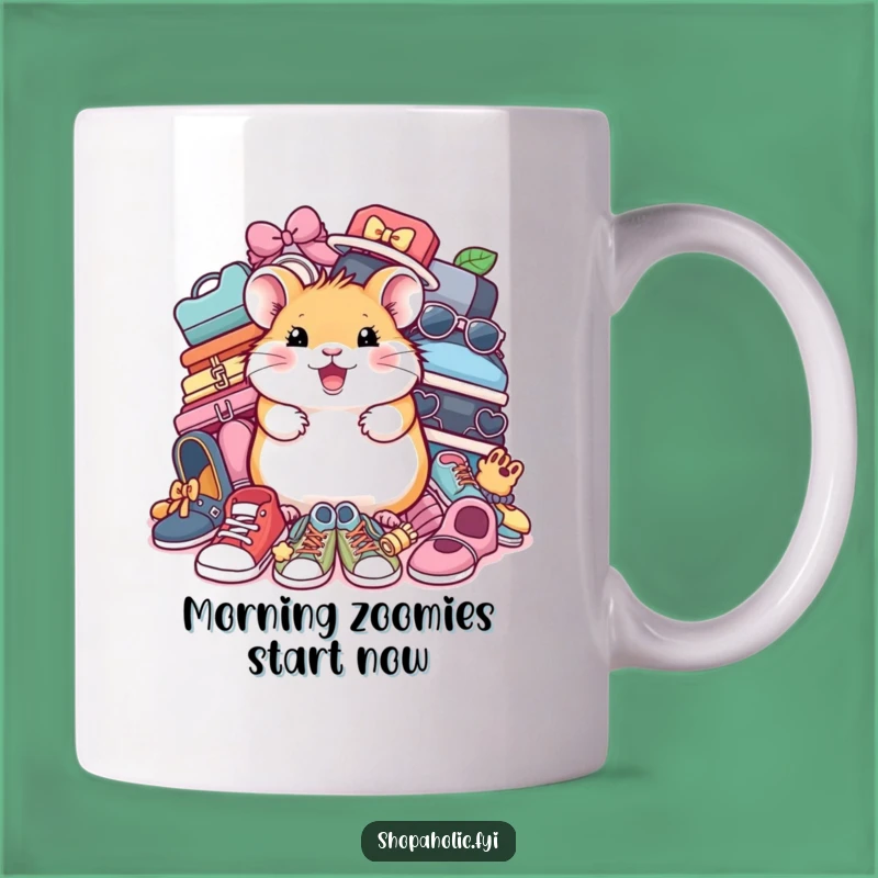 Funny Hamster Shoe Lover Mug: Cheerful Critter Admiring Footwear, Perfect Gift
