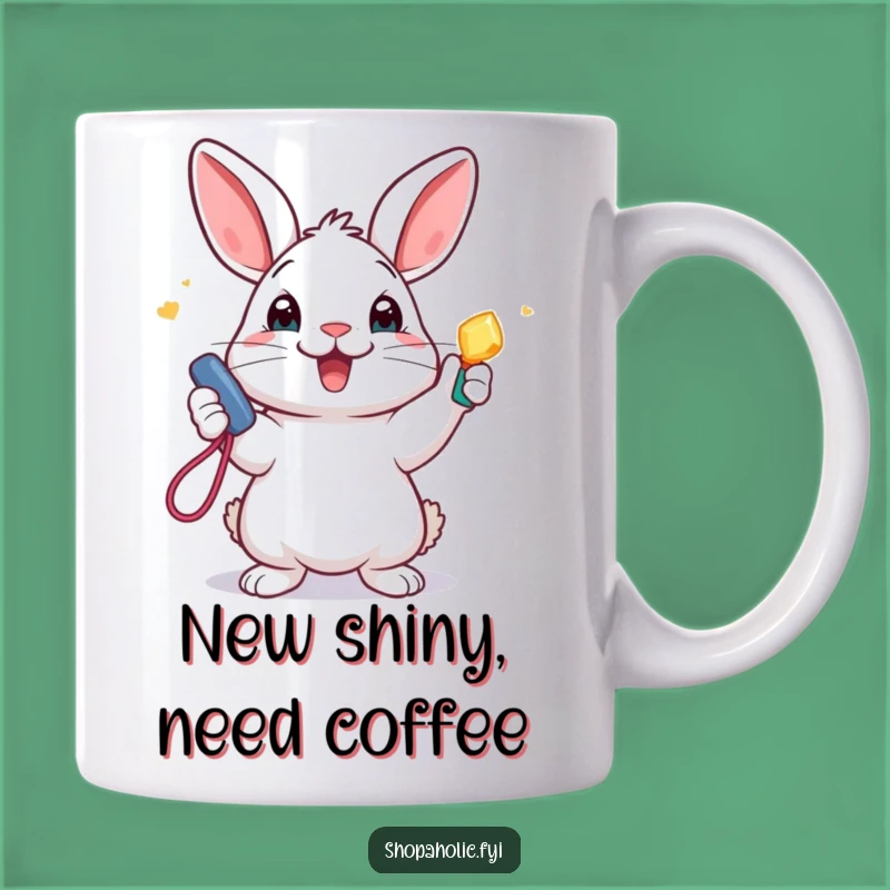 Funny Rabbit Gift Mug: Adorable bunny with new accessory, a perfect unique present.