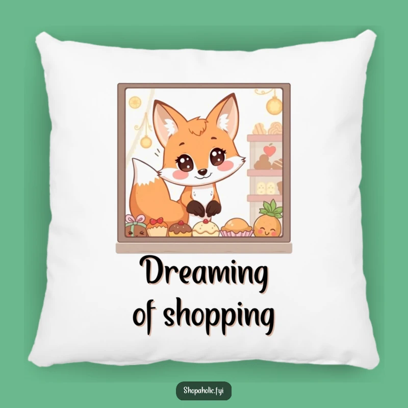 Funny Fox Pillow: Soft cushion with wide-eyed fox and tasty treats, a cozy gift.
