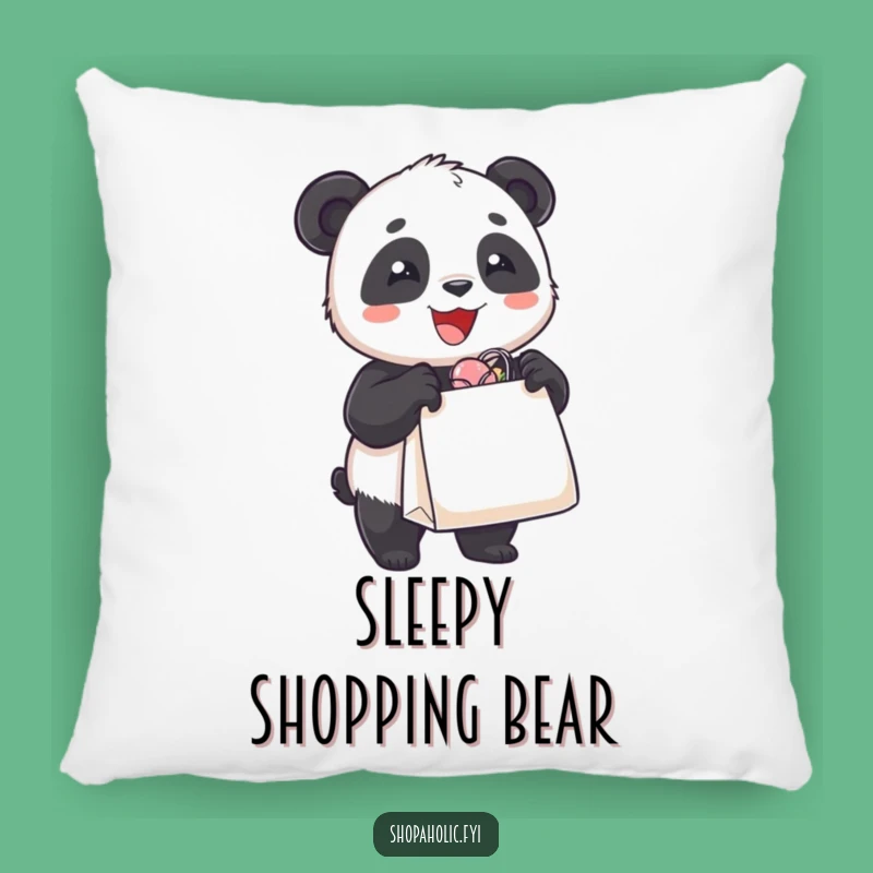 Funny Pillow: Panda Shopping Bag Cushion, Cozy Shopper Decor