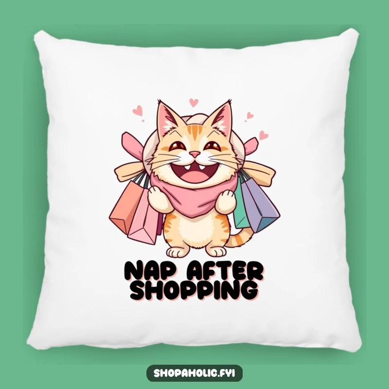 Funny Cat Shopping Pillow: Cozy Accent With Overloaded Feline, Fun Funny Gift