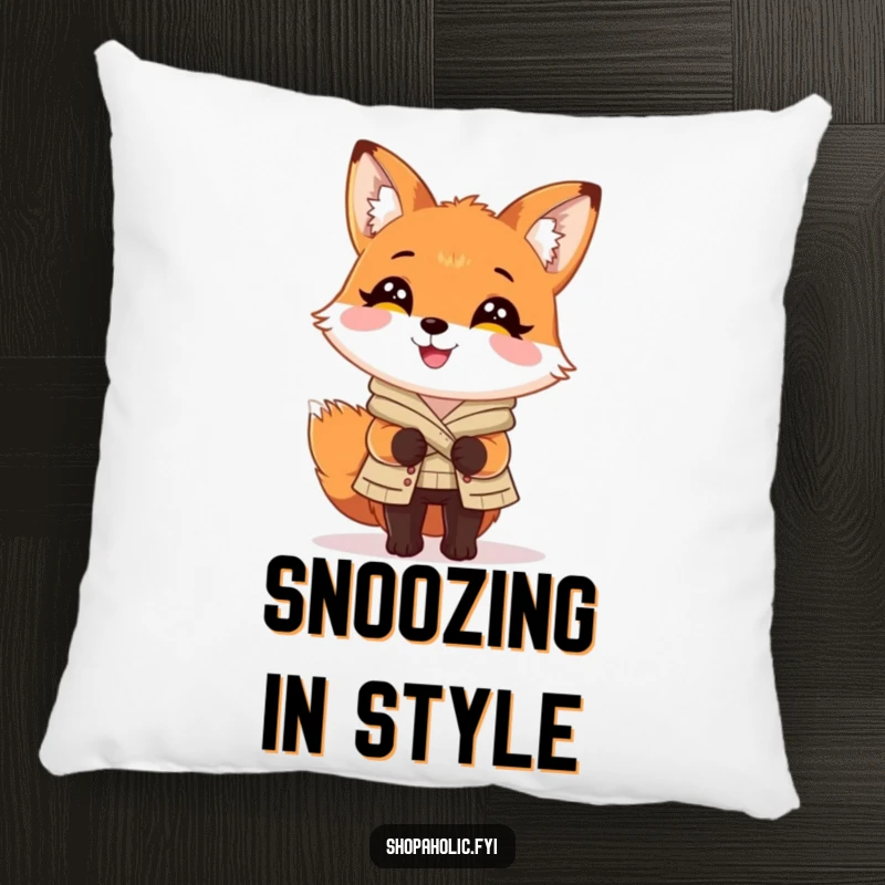 Funny Fox Pillow: Charming fox looking delighted with a perfectly chosen outfit, soft accent pillow for style.
