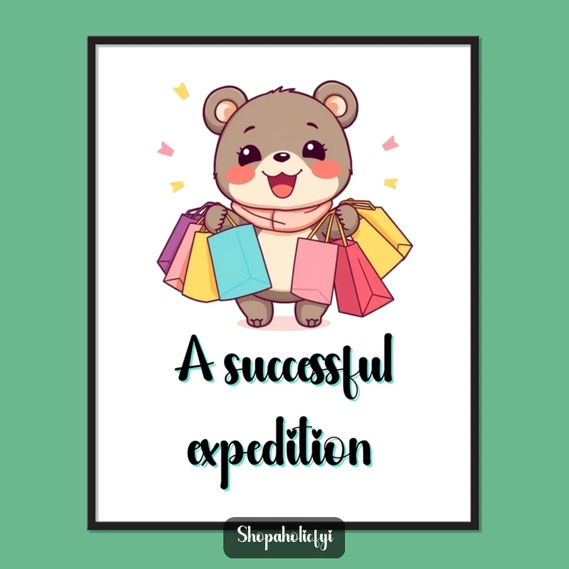 Funny Bear Shopping Digital Art: Joyful Bear Printable, Perfect Gift