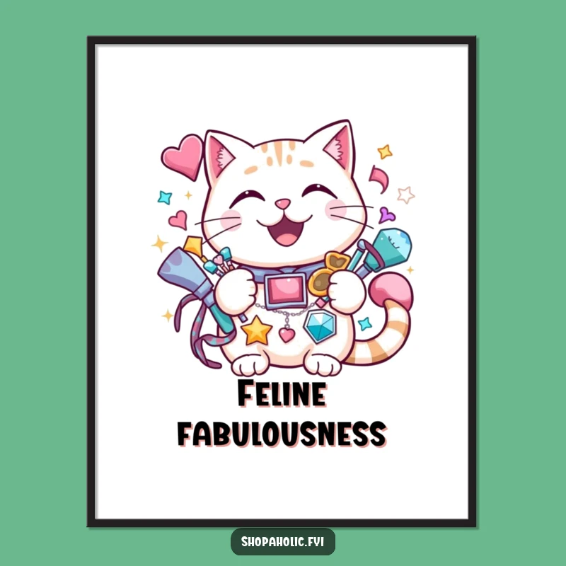 Funny Cat Accessories Digital Art Print: Instant Download, Cheerful Cat Decor