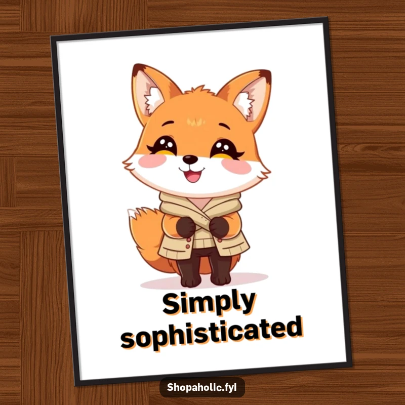 Funny Fox Digital Art Print: Charming fox looking delighted with a perfectly chosen outfit, instant download for stylish decor.