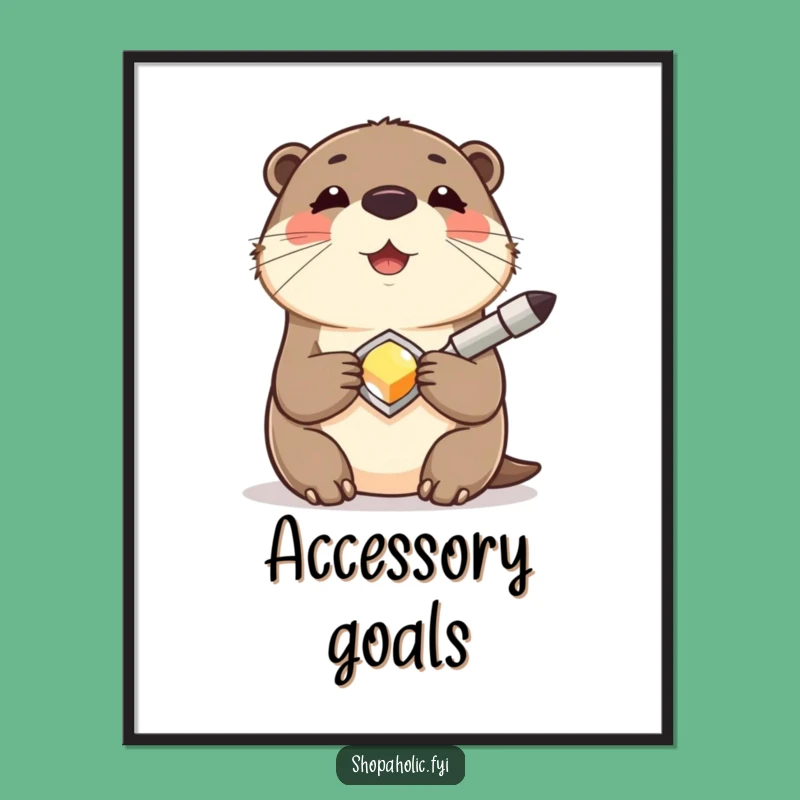 Funny Otter Accessory Digital Print: Joyful Shiny Find Wall Art Gift