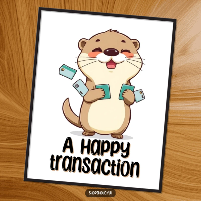 Funny Otter Digital Art Print: Cheerful otter juggling credit cards with a mischievous glint, instant download.