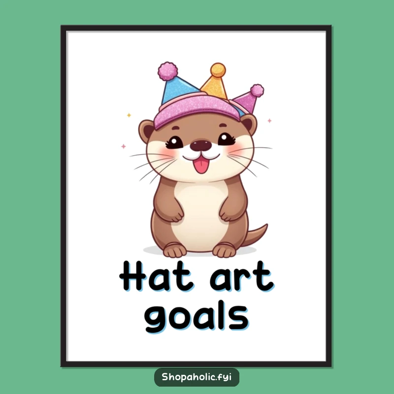 Funny Otter's Hat Fantasy Digital Print: Bubbly Otter's Joyful Style, Art Gift
