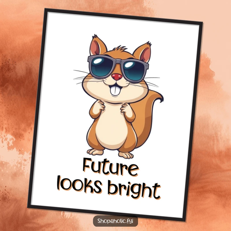 Funny Squirrel Sunglasses Digital Art Print: An energetic squirrel joyfully trying on sunglasses. Cool wall art.
