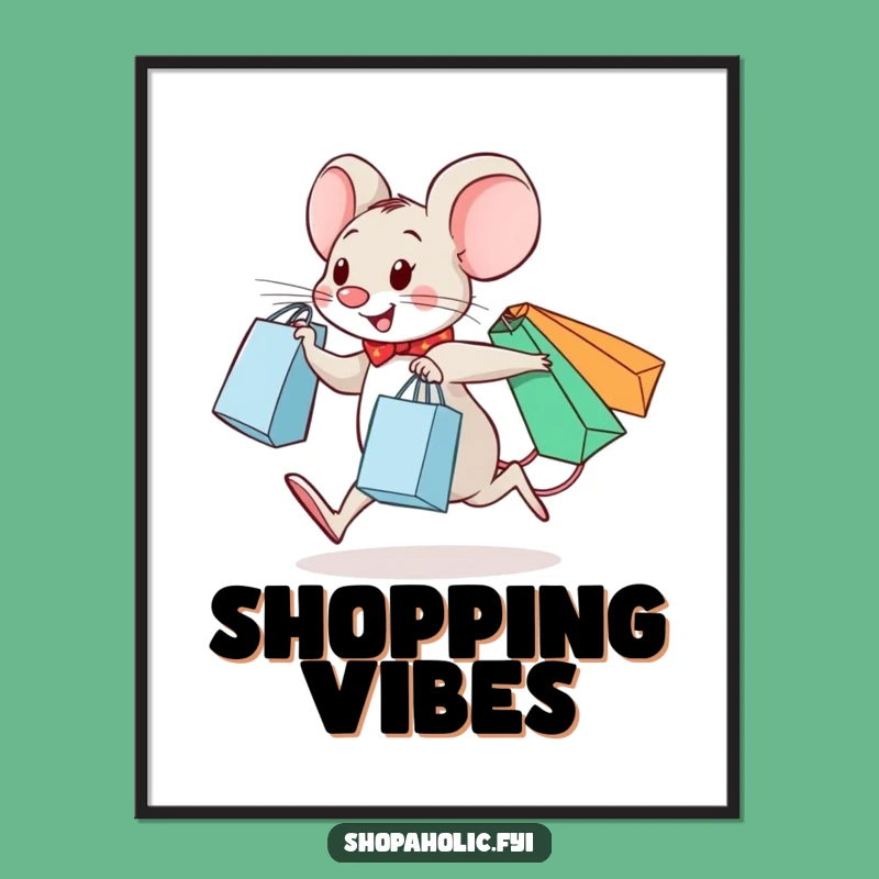 Funny Mouse Digital Art Print: Instant Shopping Joy, A High-Quality Funny Print for Walls