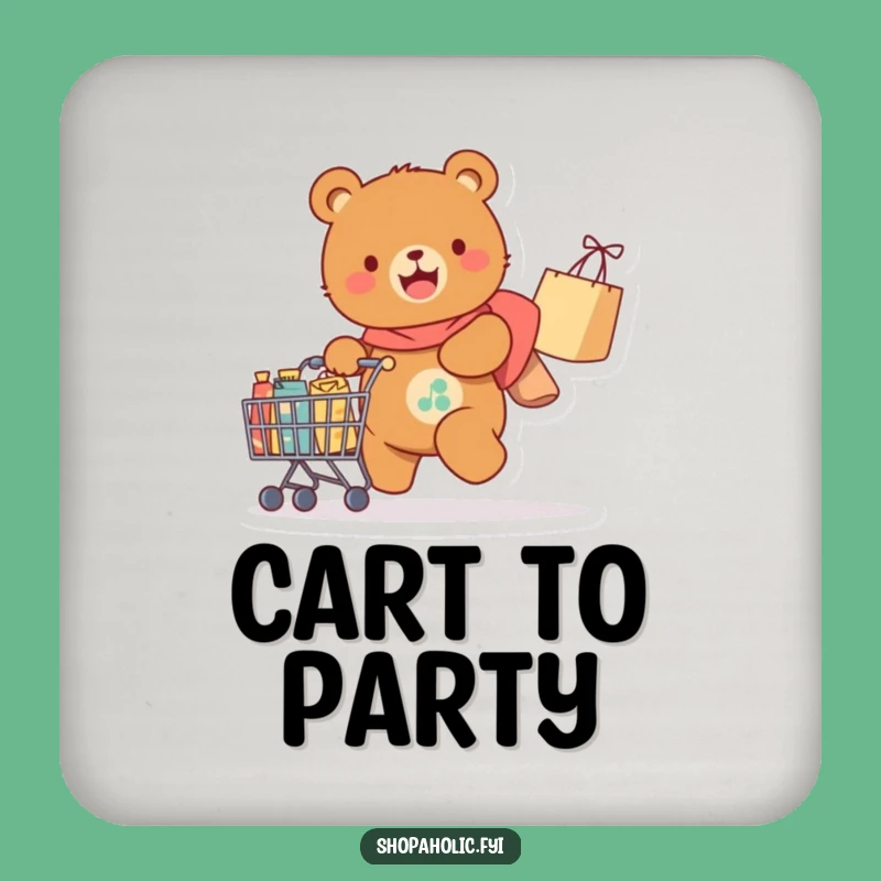 Funny Bear Coasters: Set of coasters featuring happy bear and shopping cart, protecting surfaces humorously.