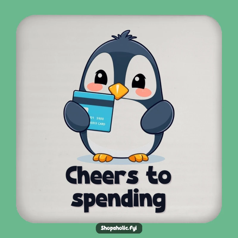 Funny Penguin Credit Card Drink Coaster - Gift for Shoppers