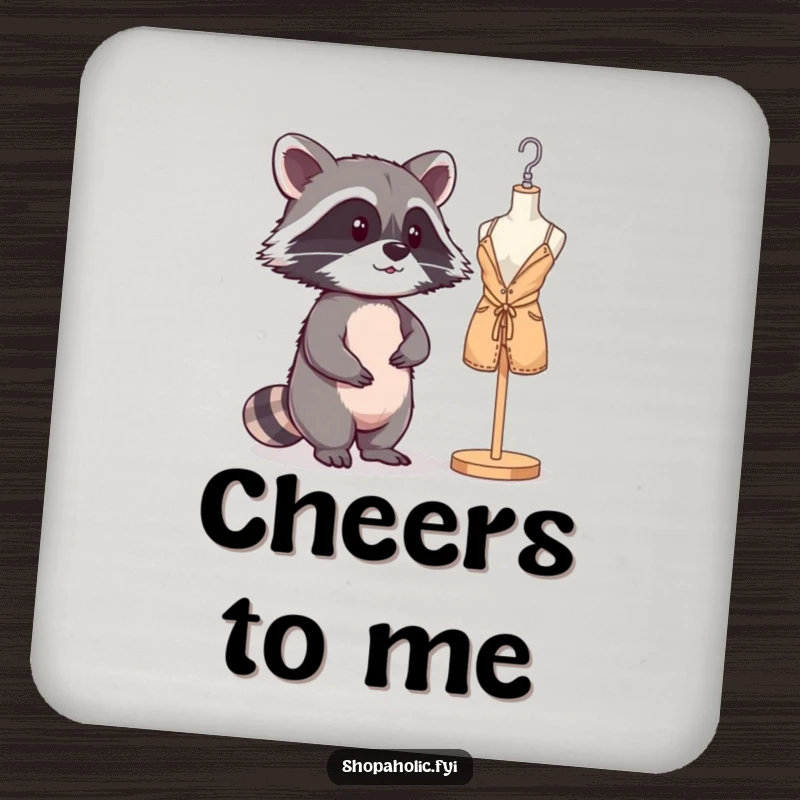Funny Raccoon Mannequin Coasters: A mischievous raccoon admiring its reflection, protecting surfaces with charm. Set of amusing coasters.