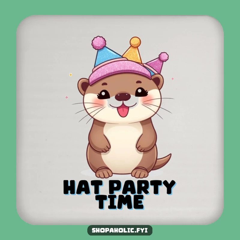 Funny Otter Hat Party Coaster: Bubbly Otter's Glittering Headwear, Fun Gift