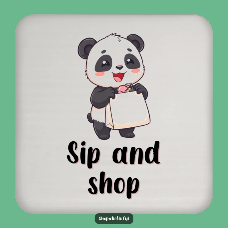 Funny Drink Coaster: Panda Shopping Bag, Humorous Surface Protection