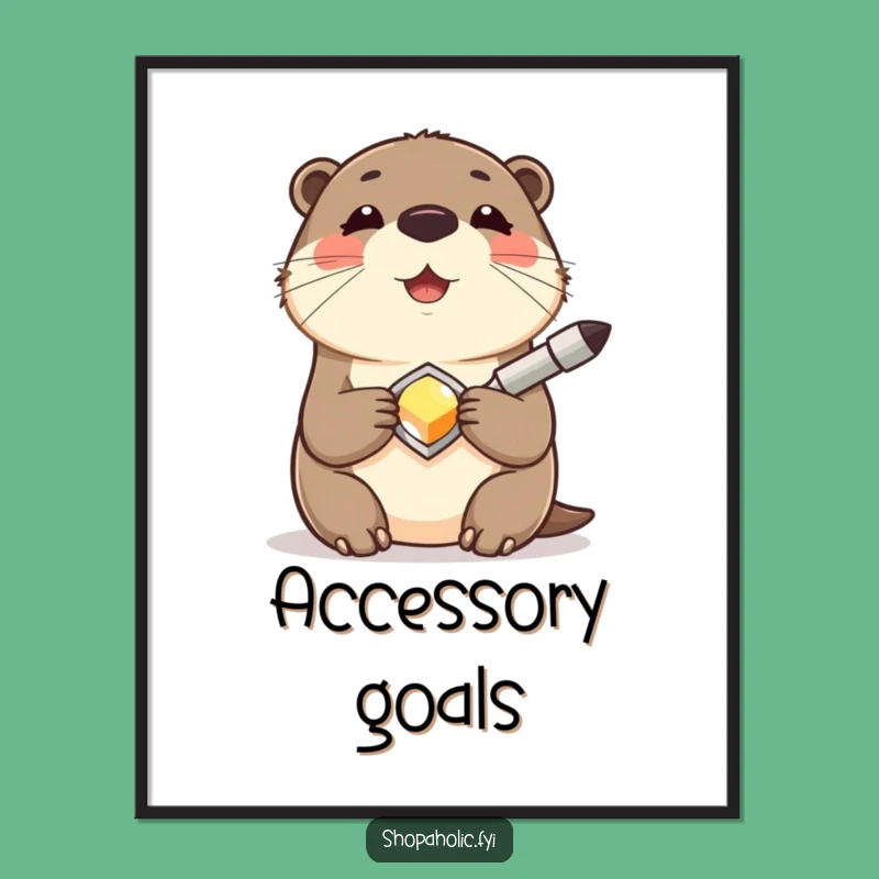 Funny Otter Accessory Poster: Joyful Shiny Find Animal Wall Art Gift