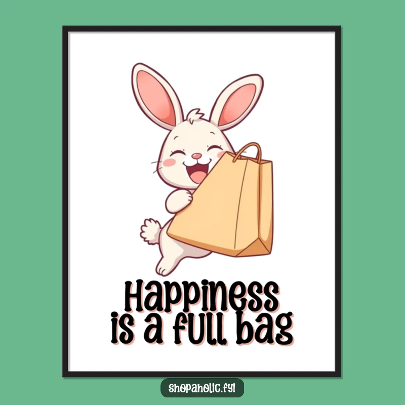 Funny Bunny Shopping Spree Poster: Joyful Wall Art Gift!