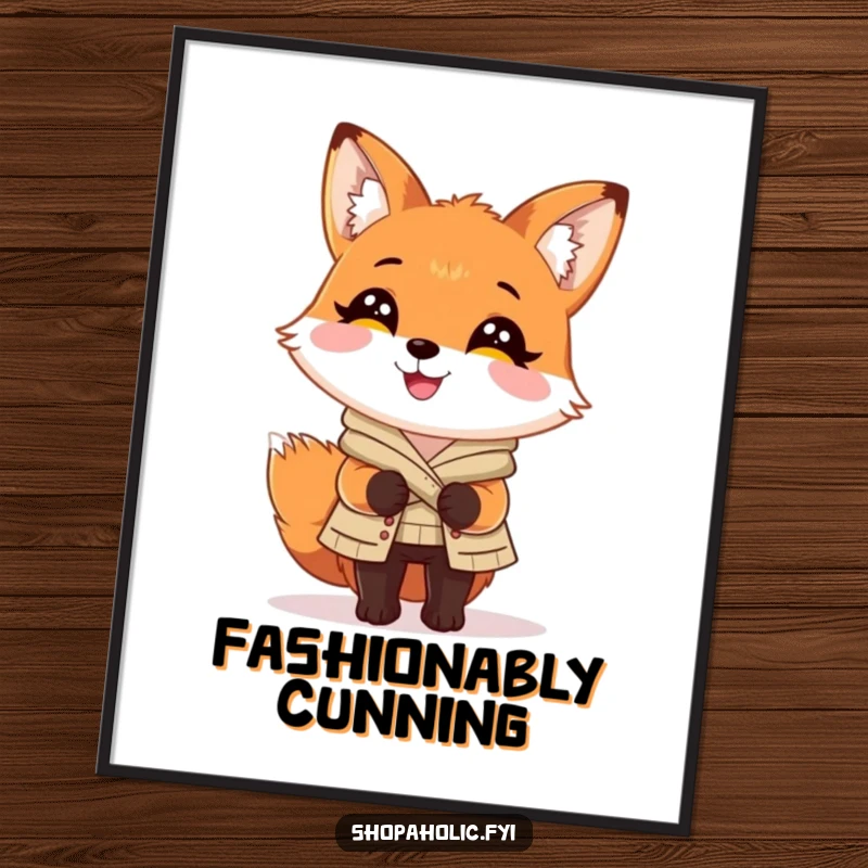 Funny Fox Poster: Charming fox looking delighted with a perfectly chosen outfit, elegant and humorous wall art.