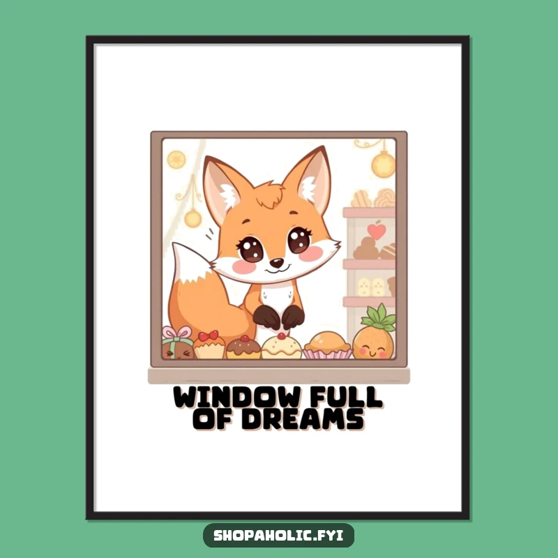 Funny Fox Wall Art: Wide-eyed fox admiring treats poster, perfect humorous decor.