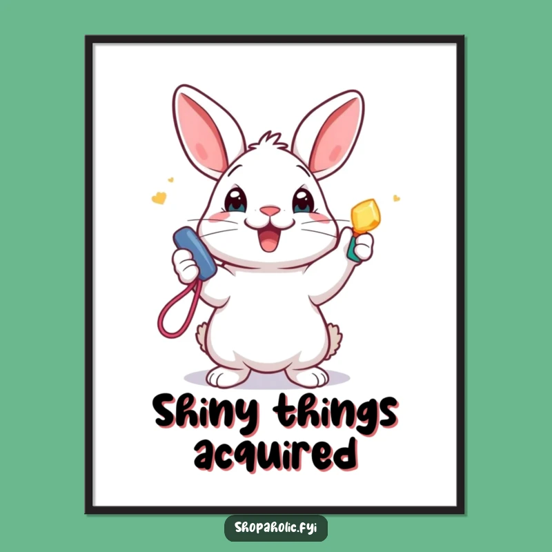 Funny Rabbit Wall Art: Exciting bunny with new accessory poster, perfect humorous decor.