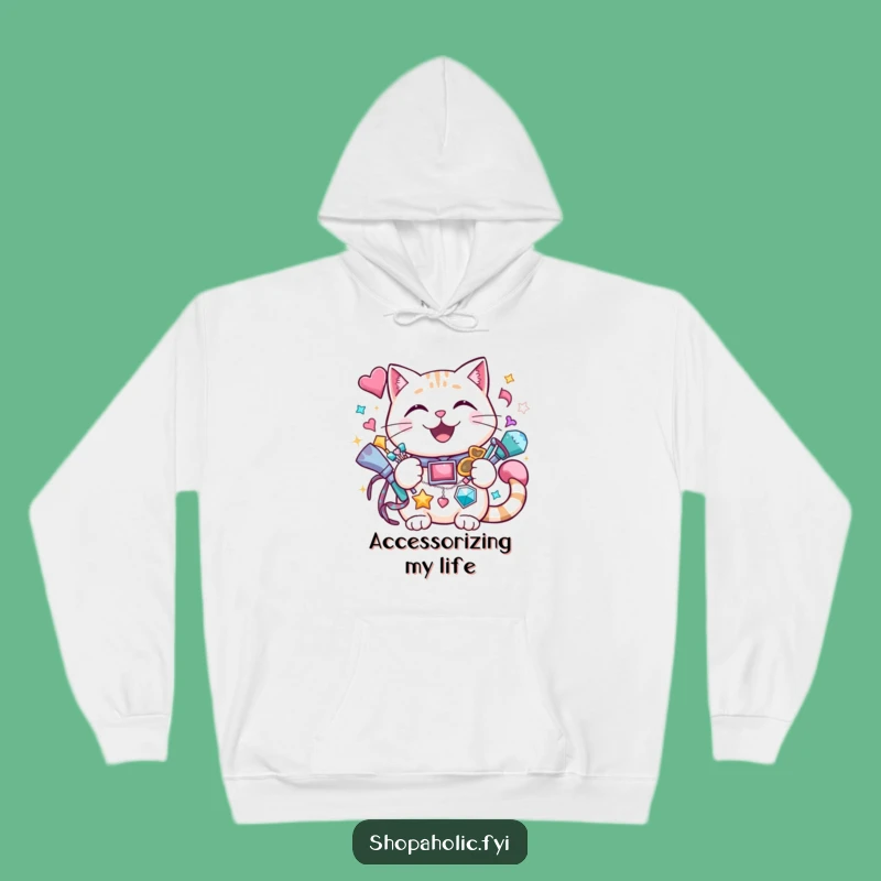 Funny Cat Accessories Hoodie: Cozy and Glam, Cheerful Kitty Sparkle, Gift