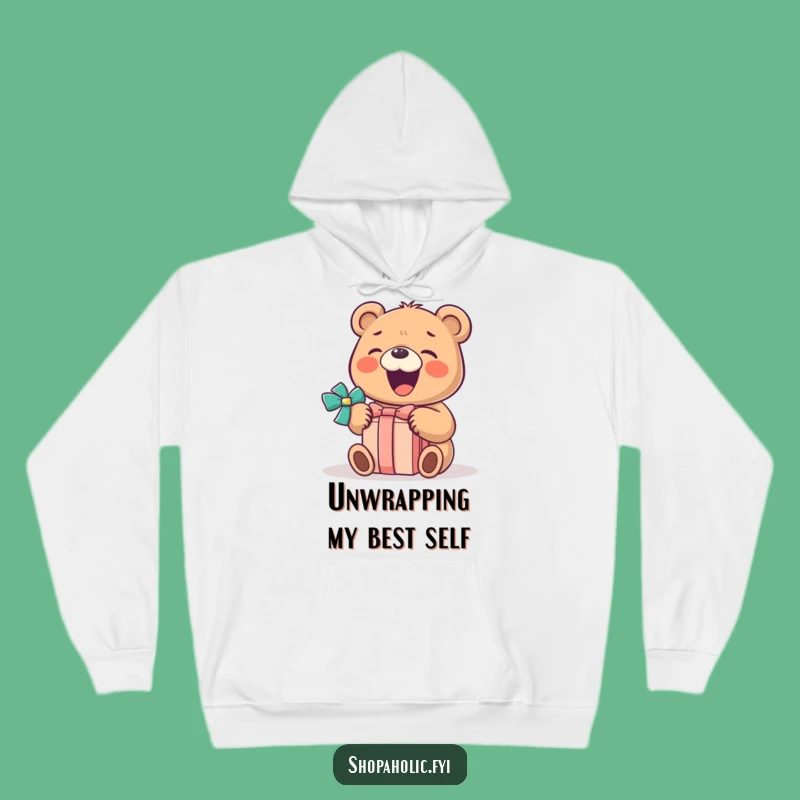 Cozy Funny Bear Hoodie: Warm Comfort with this Hilarious Gift-Opening Design