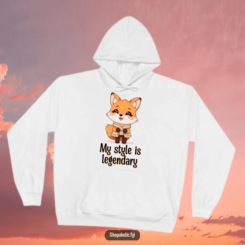 Funny Fox Hoodie: Charming fox looking delighted with a perfect outfit, cozy apparel for the fashion-conscious.
