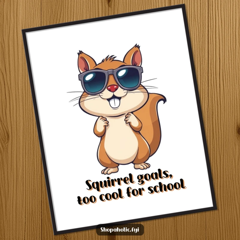 Funny Free Printable Wall Art: Energetic squirrel tries on multiple pairs of sunglasses, hip DIY decor.