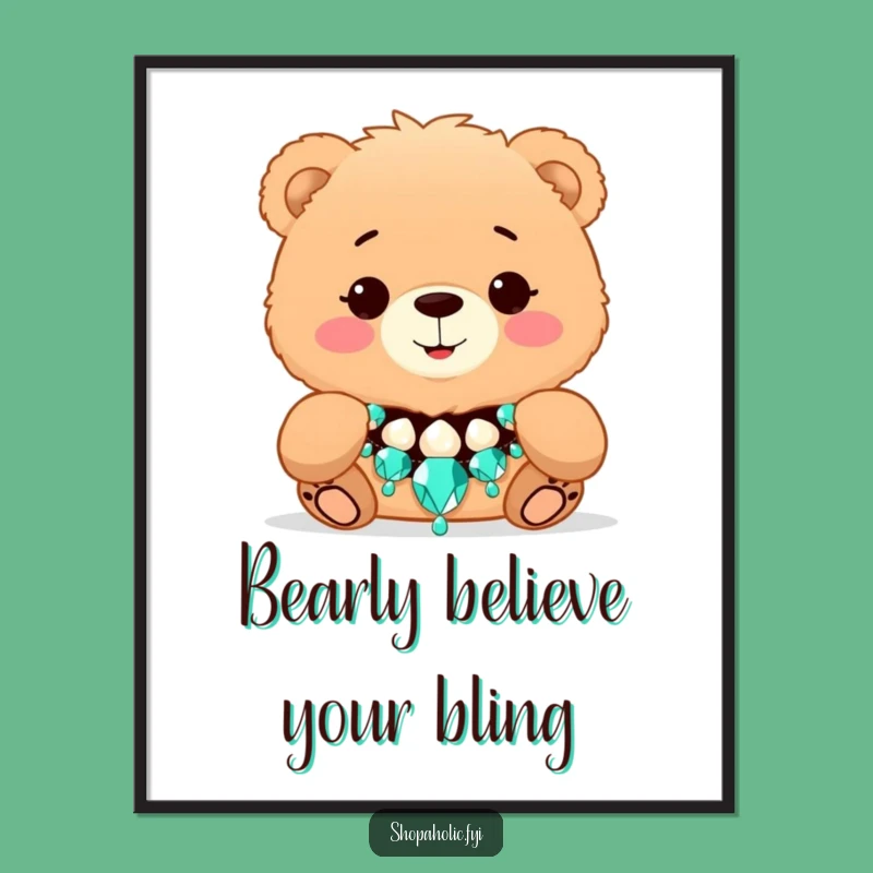 Funny Free Printable Wall Art: Bear with Necklace, Glamorous Downloadable Decor