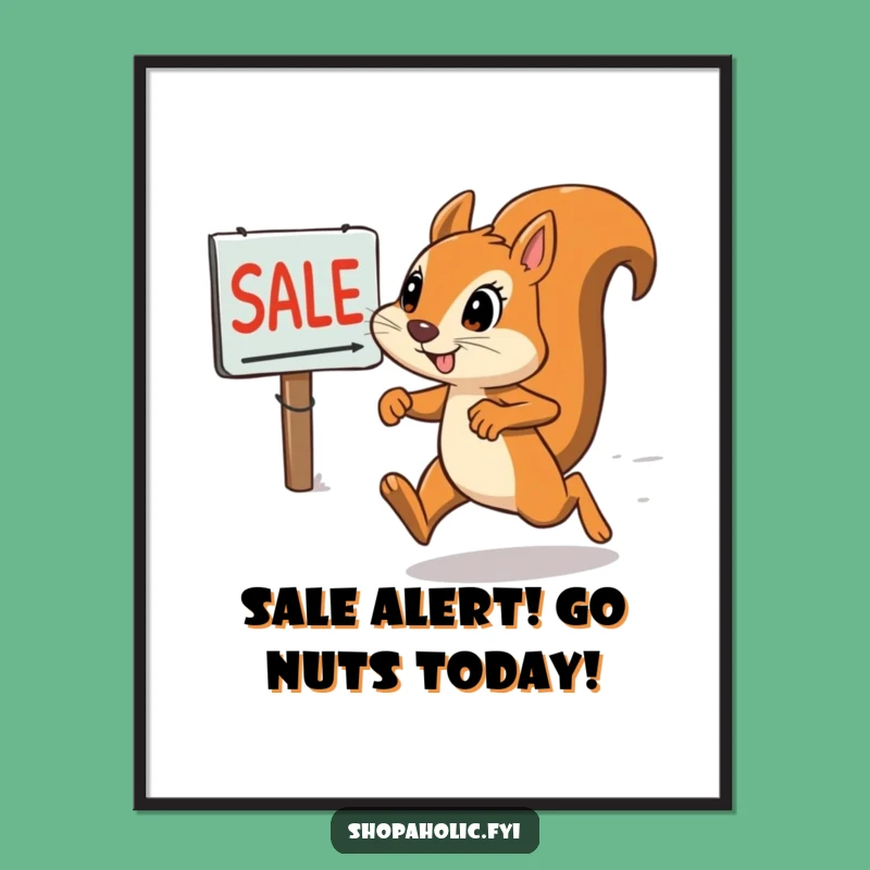 Funny Free Printable Wall Art: Determined Squirrel Chasing Sales, Downloadable Decor