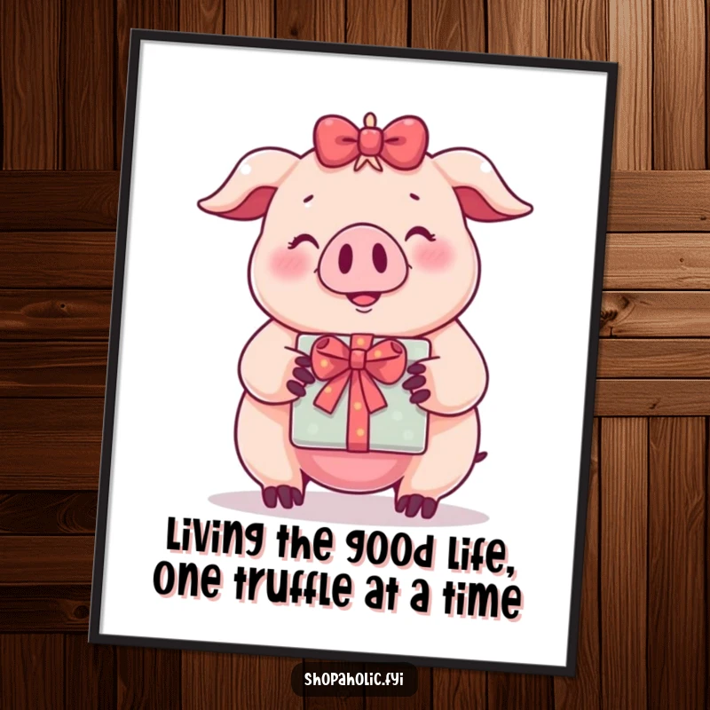 Funny Free Printable Wall Art: A pig with a knowing smile holds a wrapped gift, adding humor to any room.