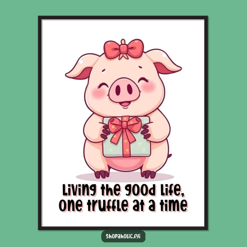 Funny Free Printable Wall Art: Pig with Gift - Downloadable Decor