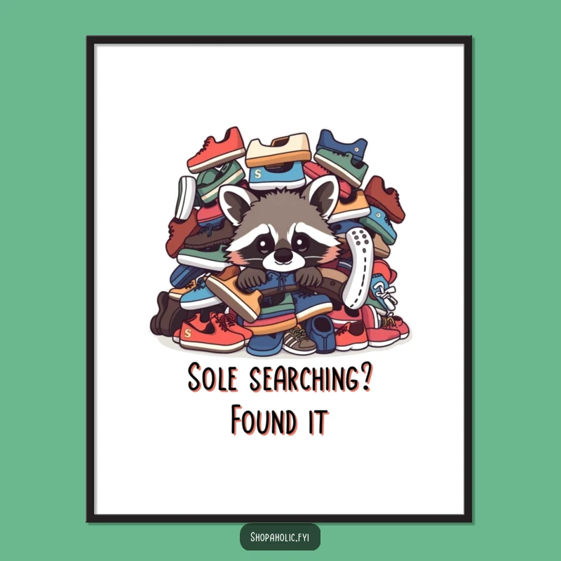 Funny Free Printable Wall Art: Raccoon Shoe Obsession - Quirky Downloadable Decor