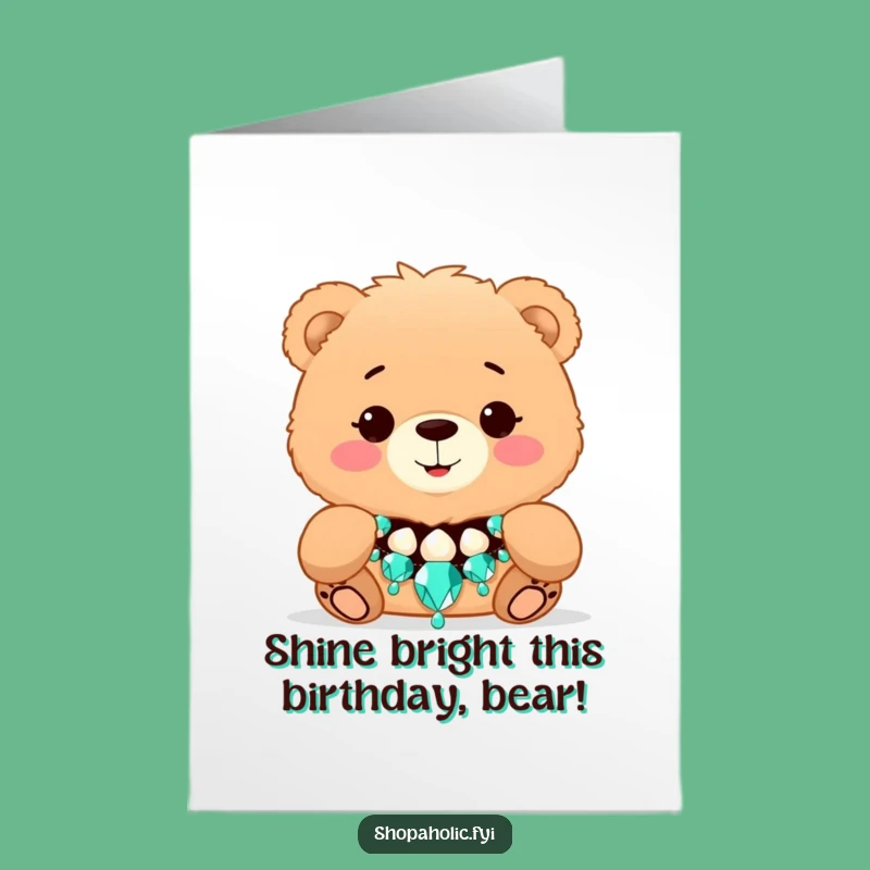 Free Printable Birthday Card: Bear with Necklace, Glam DIY Downloadable Gift