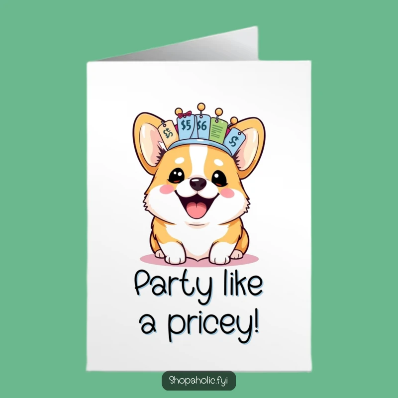 Free Printable Birthday Card: Corgi Price Tag Crown - Funny Savings Gift