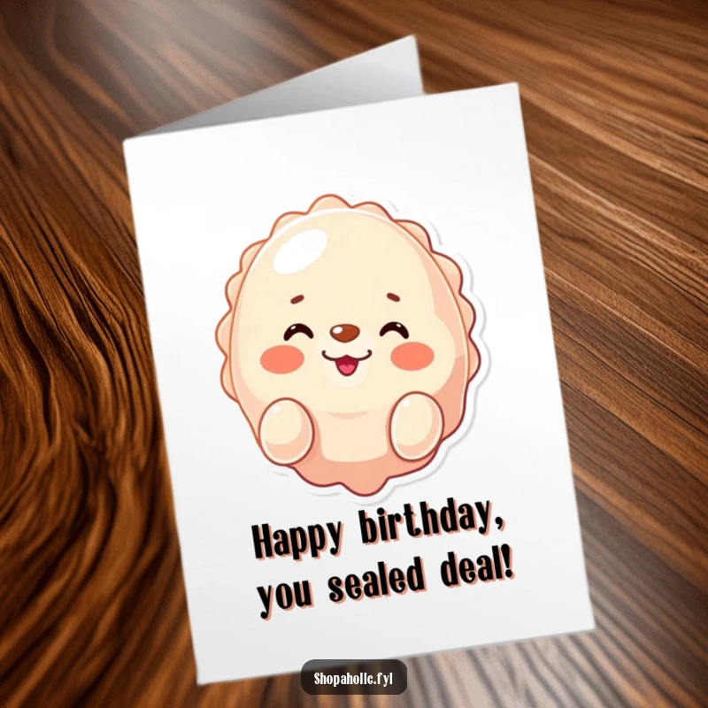 Funny Free Printable Birthday Card: Winking seal proudly presenting a shiny new purchase with a big smile.