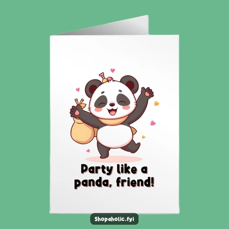 Funny Free Printable Birthday Card: Giggling Panda Dancing with Goodies Gift