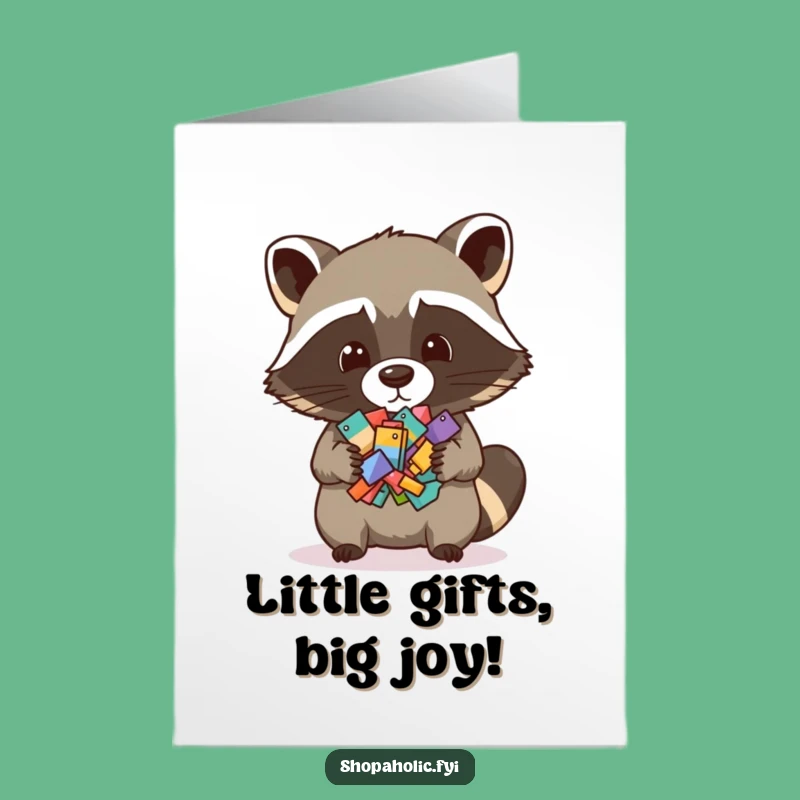 Free Printable Birthday Card: Raccoon Tiny Items Downloadable Funny Gift