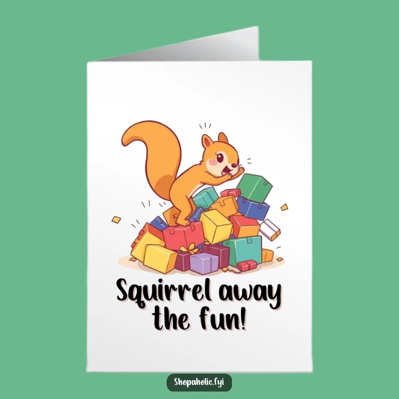 Funny Free Printable Birthday Card: Squirrel's Chaotic Gift Dash, Print at Home!